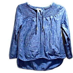 Old Navy Girls Blue Long Sleeve Design Pattern Chic Top – Size M, Good Condition